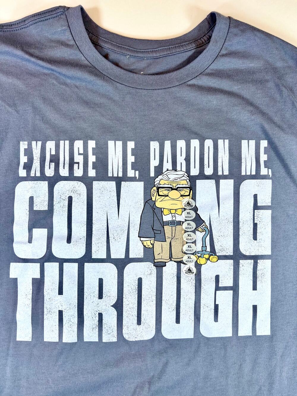 Disney Pixar UP Carl Fredricksen "Coming Through" Adult Grey Tee - Size XL - New